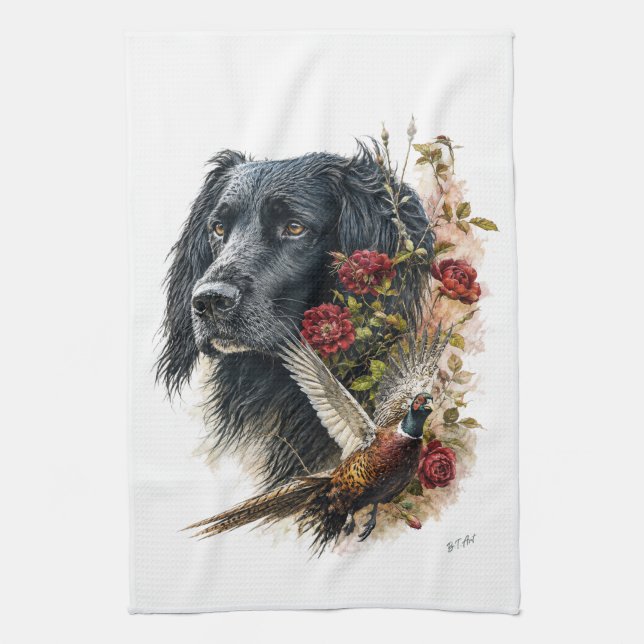 Large Munsterlander with pheasant   Kitchen Towel (Vertical)