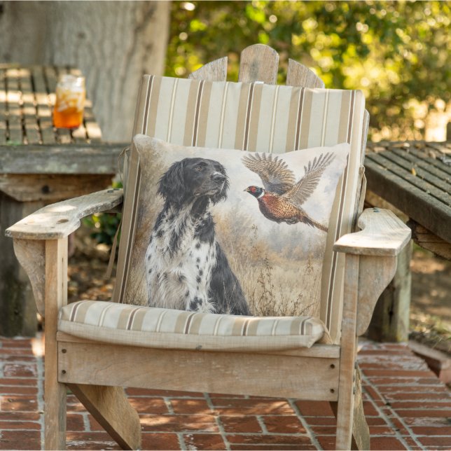 Large Münsterländer with  Pheasant Outdoor Pillow (Chair)