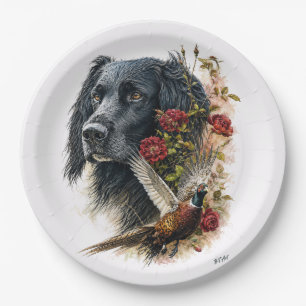 Large Munsterlander with pheasant Paper Plate