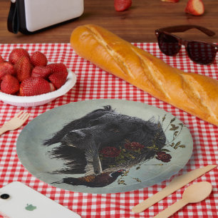 Large Munsterlander with pheasant  Paper Plate