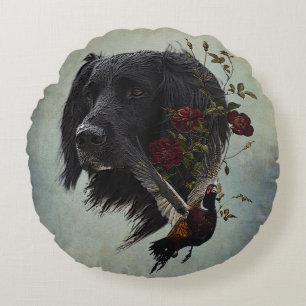 Large Munsterlander with pheasant Round Pillow