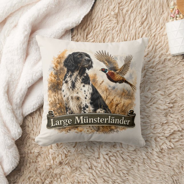 Large Münsterländer with  Pheasant Throw Pillow (Blanket)