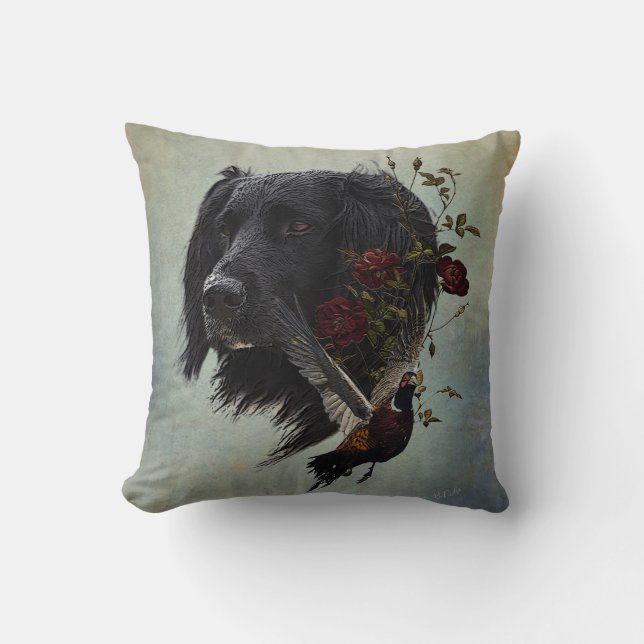 Large Munsterlander with pheasant   Throw Pillow (Front)