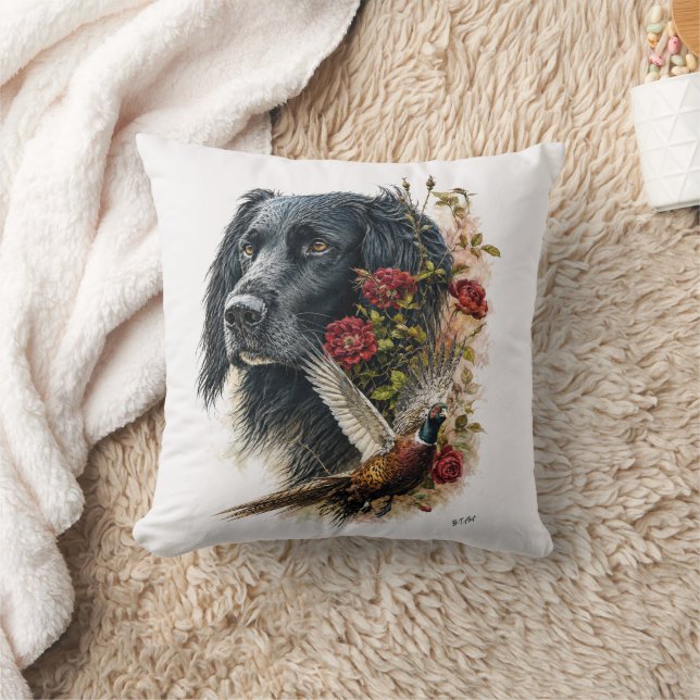 Large Munsterlander with pheasant   Throw Pillow (Blanket)