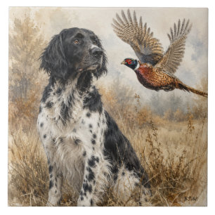 Large Münsterländer with Pheasant Tile