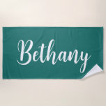 Large Name in White on Dark Aqua Blue Green Beach Towel<br><div class="desc">Add a Name   -  Large Name in White on Dark Aqua Blue Beach Towel</div>