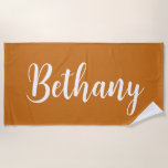 Large Name in White on Deep Yellow Brown  Beach Towel<br><div class="desc">Add a Name   -  Large Name in White on Deep Yellow Brown  Beach Towel</div>