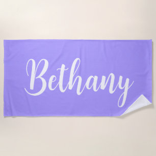 Large Name in White on Lavender  Beach Towel