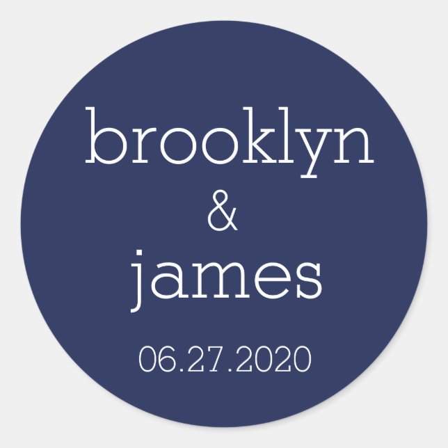 Large Navy Blue Modern Wedding Stickers (Front)