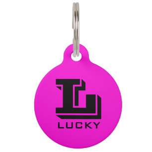 Large neon pink custom pet tag for big dog or cat