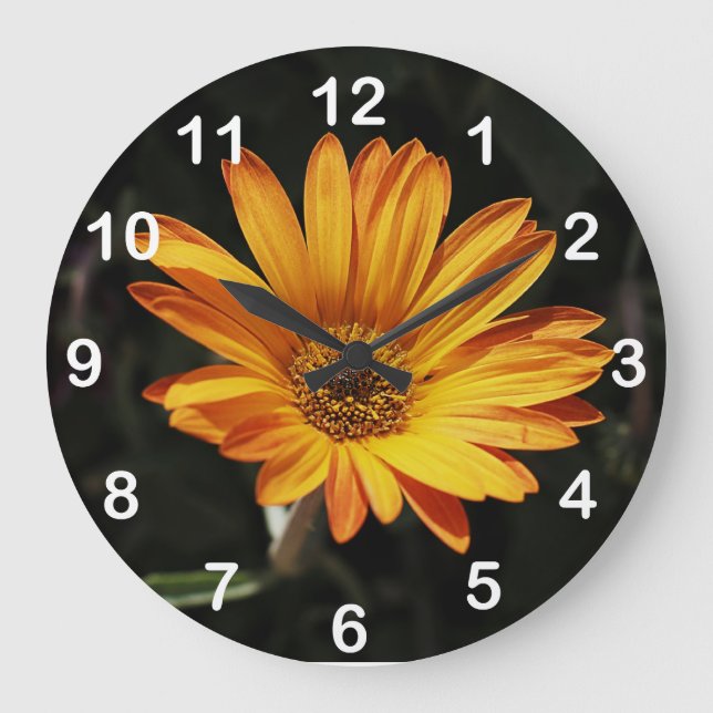 Large Orange Flower Wall Clock (Front)