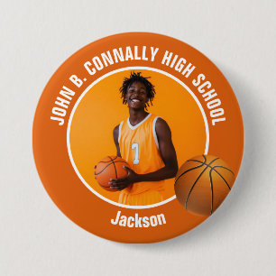Large Orange High School Basketball Player Photo 3 Inch Round Button