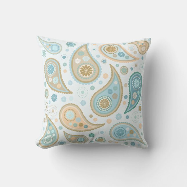 Large Paisley Funky Print (Light Blue Background) Throw Pillow (Front)