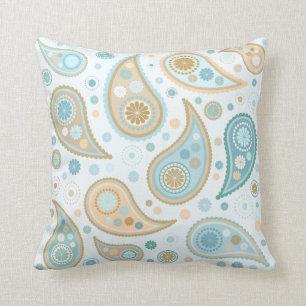 Large Paisley Funky Print (Light Blue Background) Throw Pillow