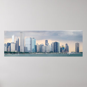 Large Panoramic Chicago Skyline Pictures Poster
