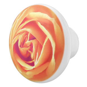 Large Pastel Orange Rose Print Ceramic Knob