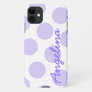 Large Pastel Purple Polka Dot Pattern Personalized iPhone 11 Case