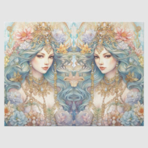 Large Pastel Watercolor Floral Mermaid Decoupage Tissue Paper