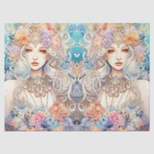 Large Pastel Watercolor Floral Mermaid Decoupage Tissue Paper