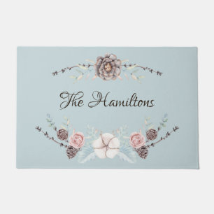 Large Pastel Winter Foliage Personalized Doormat