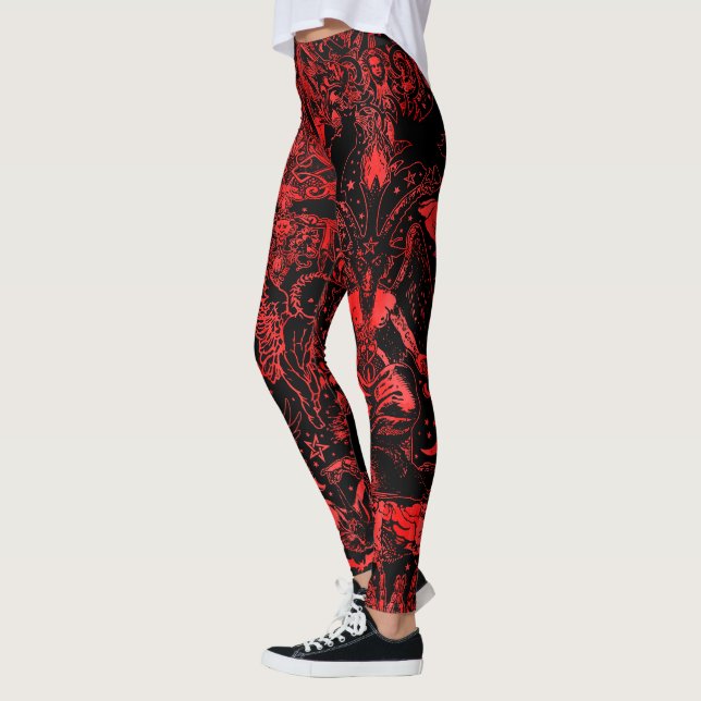 Large Pattern Red Victorian Gothic Baphomet Leggings (Left)