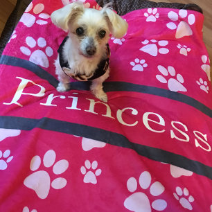 Large Paw Print Pink Blanket Custom Dog Name