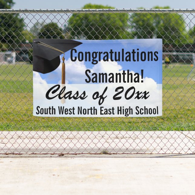 Large Personalized Graduation Banner Sign Blue Sky (Insitu)