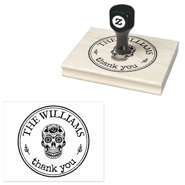 Large Personalized Halloween Sugar Skull Custom Rubber Stamp (Stamped)
