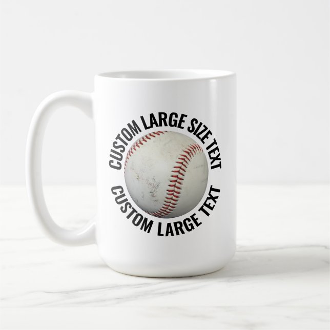 Large Personalized Text Baseball Image 15oz Custom Coffee Mug (Left)