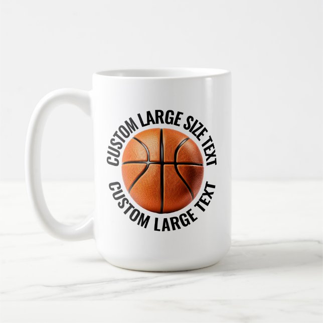 Large Personalized Text Basketball 15oz. Custom Coffee Mug (Left)