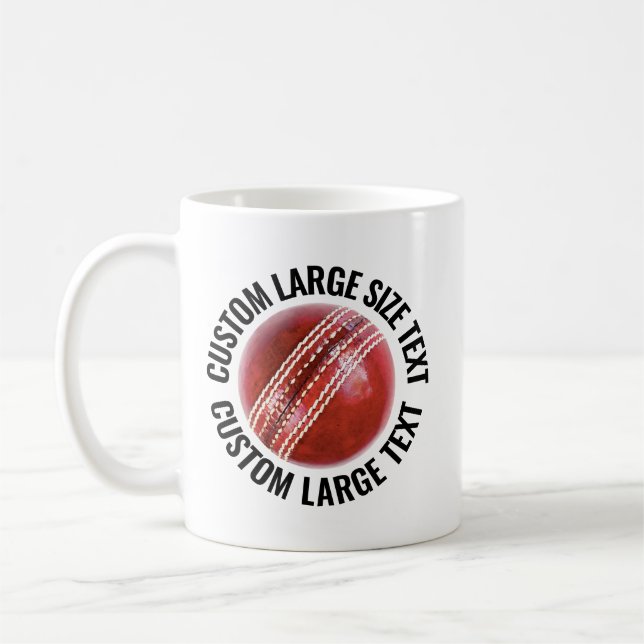 Large Personalized Text Cricket Ball 11 oz. Custom Coffee Mug (Left)