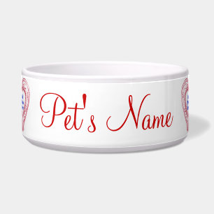 Large Pet Photo Red Hearts Water Dish