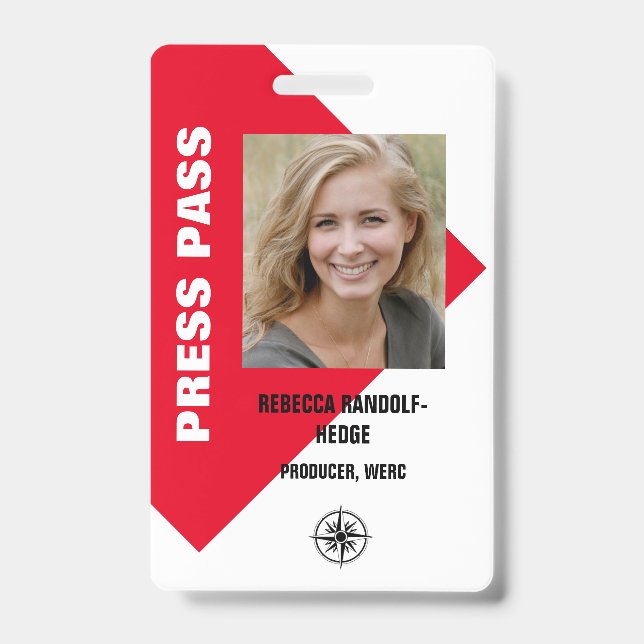 LARGE PHOTO I.D. EVENT PRESS PASS BADGE (Front)