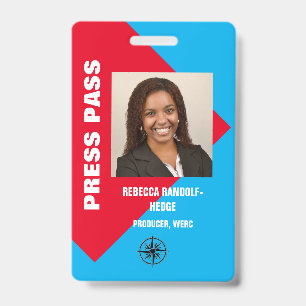 LARGE PHOTO I.D. PRESS PASS BADGE