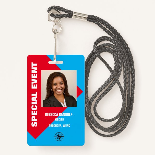 LARGE PHOTO I.D. SPECIAL EVENT PASS BADGE (Front with Lanyard)