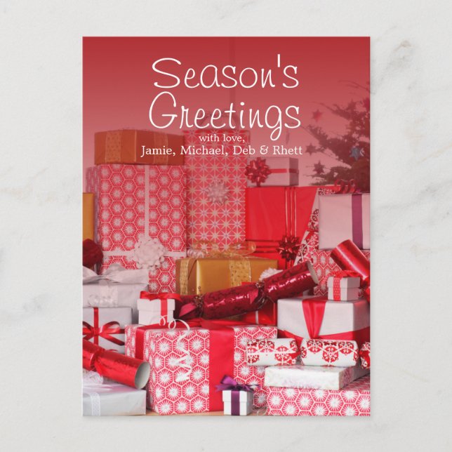 Large pile of presents on table postcard (Front)
