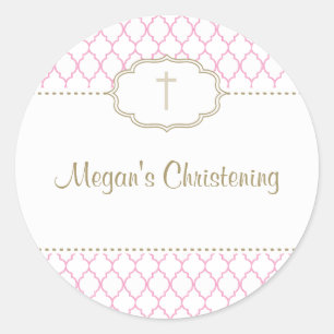 Large Pink and Gold Christening Baptism Sticker