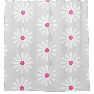 Large pink and white daisies pattern on soft grey