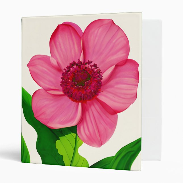 Large Pink Anemone with Emerald Green Leaves Binder (Front/Inside)