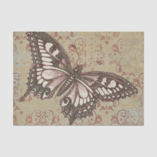 Large Pink Brown Butterfly on Victorian Scrolls Tissue Paper