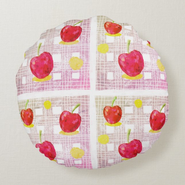 Large Pink Cherry Round Pillow (Back)