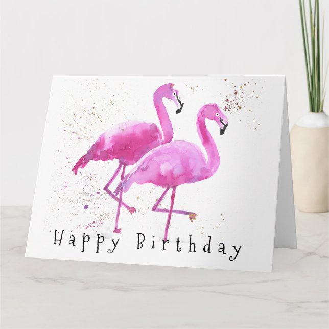 Large Pink Flamingo Birthday Card, from Both of Us Card (Front)