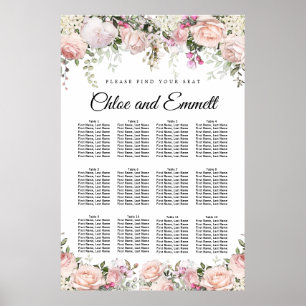 Large Pink Floral 12-Table Wedding Seating Chart