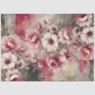 Large Pink Floral Grunge Collage Tissue Paper 