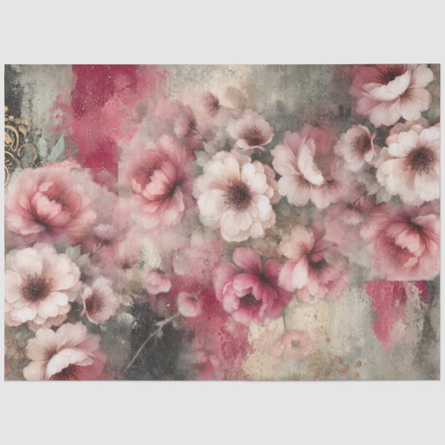 Large Pink Floral Grunge Collage Tissue Paper  (Front)