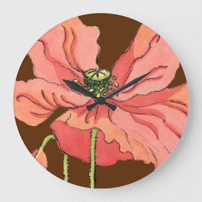 Large Pink Flower with Deep Red Background Clock (Front)