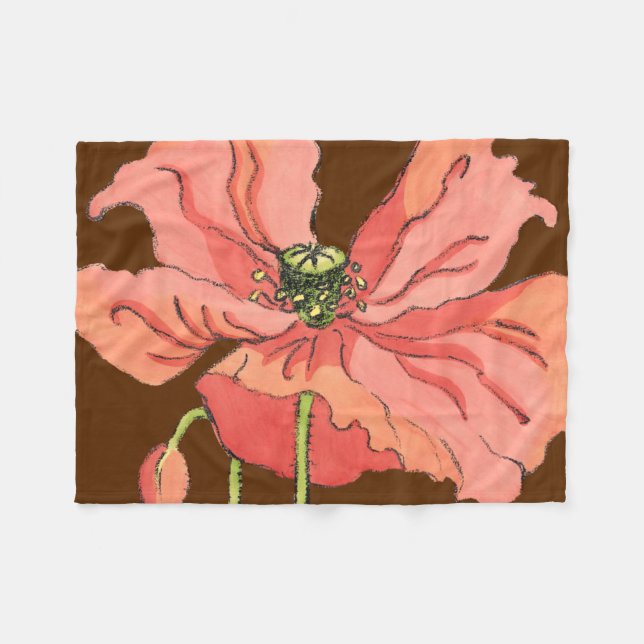 Large Pink Flower with Deep Red Background Fleece Blanket (Front (Horizontal))