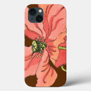 Large Pink Flower with Deep Red Background iPhone 13 Case