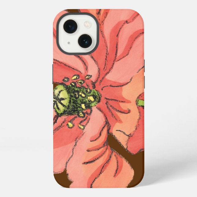 Large Pink Flower with Deep Red Background iPhone Case (Back)