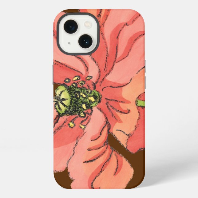Large Pink Flower with Deep Red Background iPhone Case (Back)
